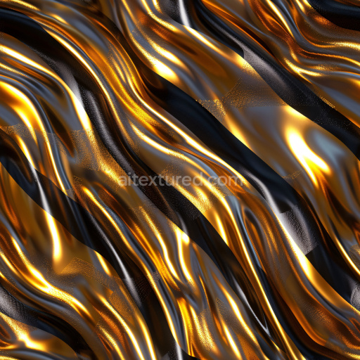 Seamless 3D PBR Glossy Wavy Texture Featuring Gold and Black Liquid-like Flow