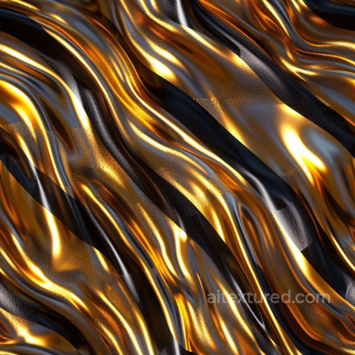 Seamless 3D PBR Glossy Wavy Texture Featuring Gold and Black Liquid-like Flow texture preview
