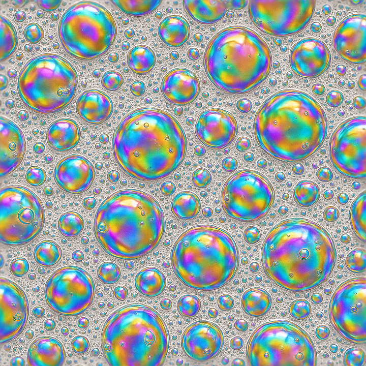 Bubble Clusters Foam Liquid Droplets Oil Slick Iridescence Pearlescent seamless PBR texture preview