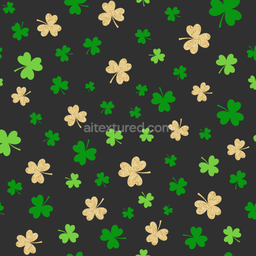 Seamless 3D PBR Texture with St Patrick Shamrock Pattern in Green and Gold