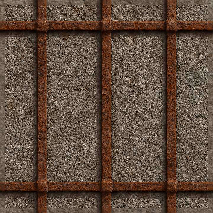 Rusty Metal Fence With Metal Rust And Rough Concrete Base seamless PBR texture preview