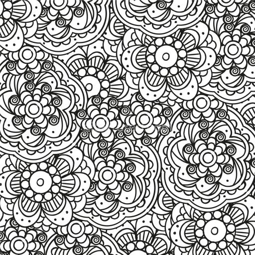 Seamless 3D PBR Texture of Intricate Black and White Floral Doodle Pattern