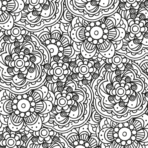 White & Black Texture of Intricate Black and White Floral Doodle Pattern seamless White & Black PBR texture