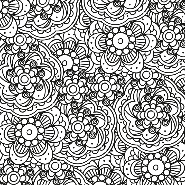 White & Black of Intricate Black and White Floral Doodle Pattern seamless PBR texture preview