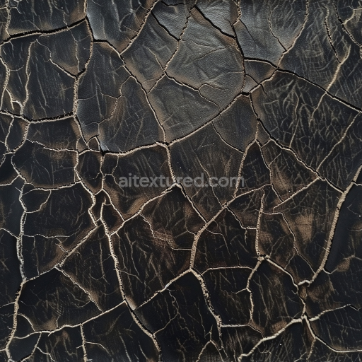 Seamless 3D PBR Distressed Cracked Black Leather Texture with Weathered Finish