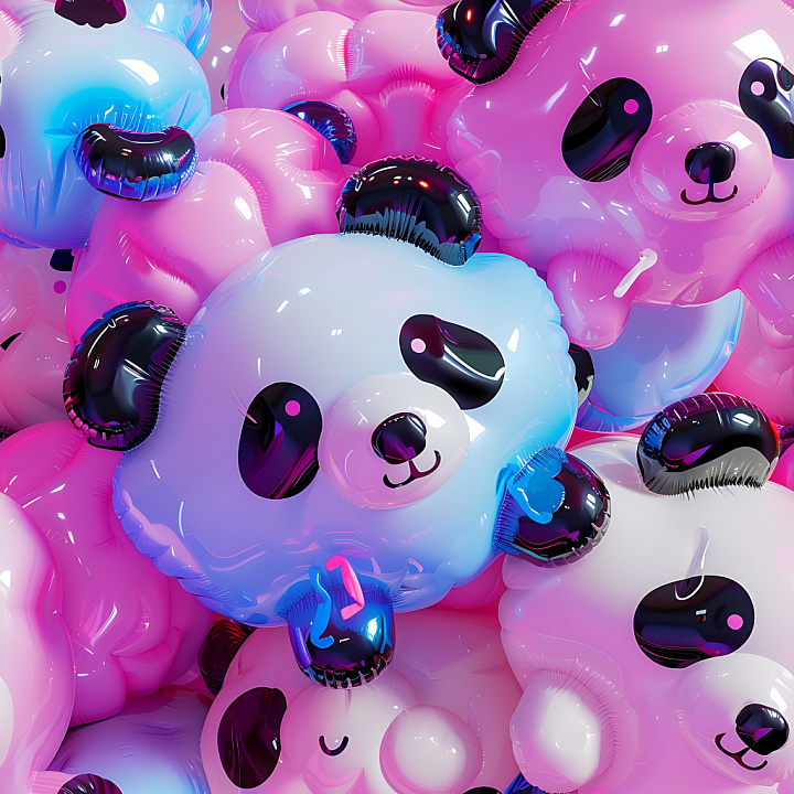 Inflated Panda Balloon Vinyl with Pink-Blue Gradient seamless PBR texture preview