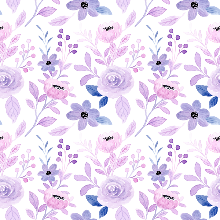Watercolor Purple Flower Pattern Fabric seamless PBR texture preview