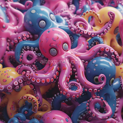Seamless 3D Inflated PBR Texture Featuring Glossy Colorful Octopus Tentacles