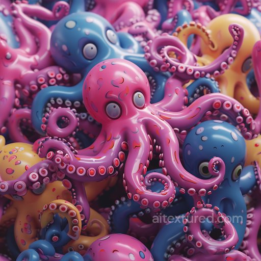 Inflated PBR Texture Featuring Glossy Multi-Colored Vinyl Octopus Tentacles seamless Inflated PBR texture