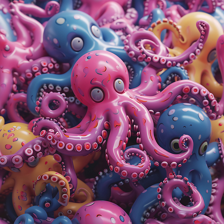 Inflated Featuring Glossy Colorful Octopus Tentacles seamless PBR texture preview