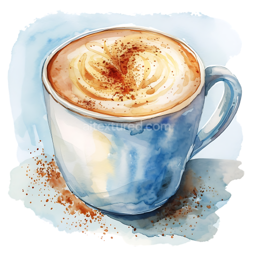 Watercolor Chai Latte in Blue Cup Breakfast Illustration