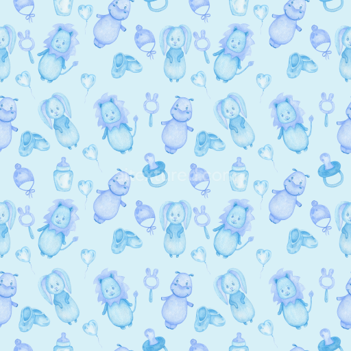 Seamless 3D PBR Texture of Soft Baby Boy Toys and Icons in Blue Tones