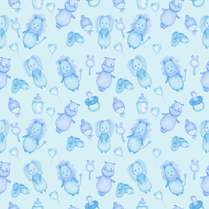 Soft Baby Boy Toys and Icons in Blue Tones seamless PBR texture preview