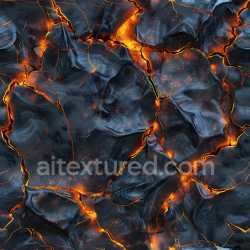 seamless Seamless 3D cracked lava rock PBR texture with glowing orange fissures and dark volcanic surface texture 8k free download PBR