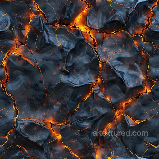 cracked lava rock PBR texture with glowing orange fissures and dark volcanic surface seamless Cracked & Holes PBR texture