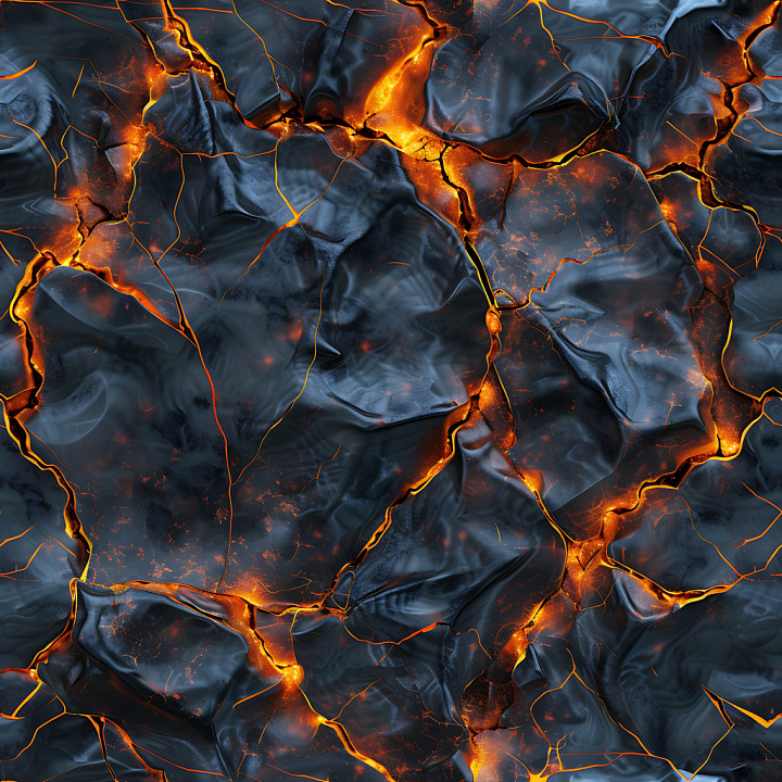 Cracked Lava Rock With Glowing Orange Fissures And Dark Volcanic Surface seamless PBR texture preview