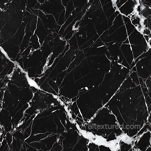 Black Marble PBR Texture Featuring Bold White Veins and Polished Finish seamless Marble PBR texture