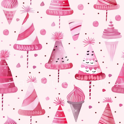 seamless Seamless 3D PBR Texture of Pink Watercolor Holiday Party Hats and Confetti texture 8k free download PBR