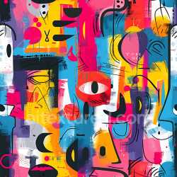 seamless Seamless 3D PBR Graffiti Texture Featuring Vibrant Abstract Faces and Bold Shapes texture 8k free download PBR