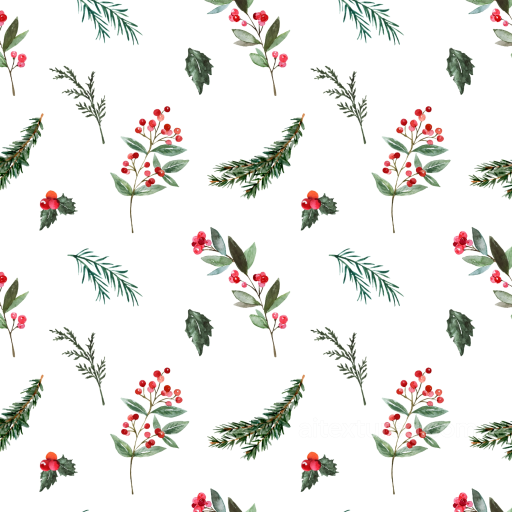 Featuring Hand-Painted Watercolor Greenery and Red Berries seamless watercolor greenery  PBR texture