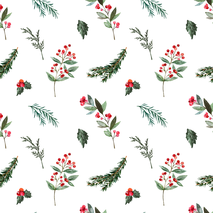 Featuring Hand-Painted Watercolor Greenery and Red Berries seamless PBR texture preview
