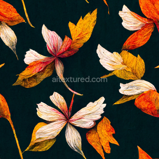Seamless 3D PBR Texture of Vibrantly Colored Autumn Leaves on Dark Background