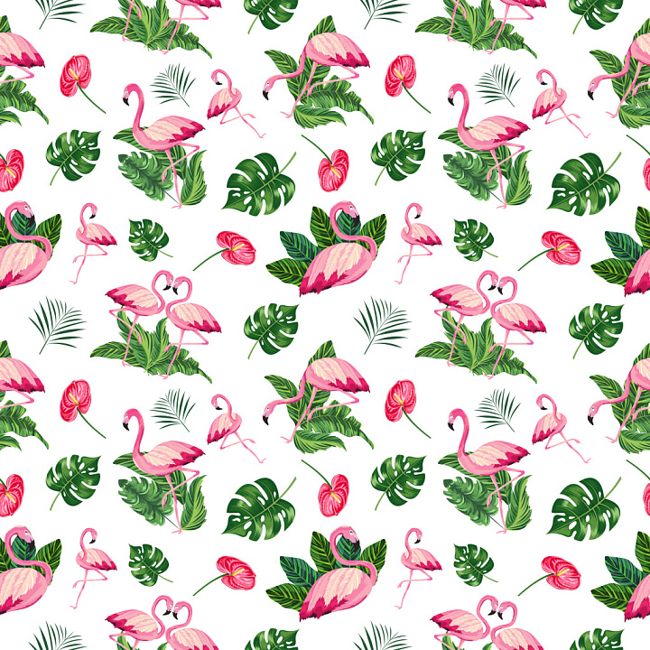 Pattern with Vibrant Flamingos and Tropical Foliage seamless PBR texture preview