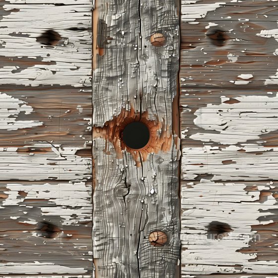 Weathered Cracked Wood PBR Texture with Peeling White Paint and Knots Cracked & Holes texture preview