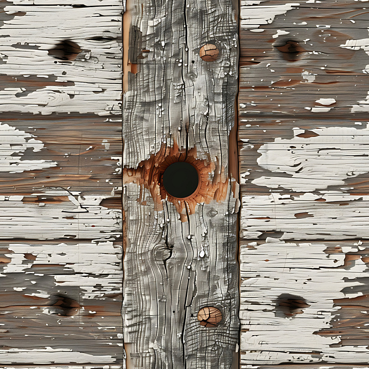 Weathered Cracked Wood with Peeling White Paint and Knots seamless PBR texture preview