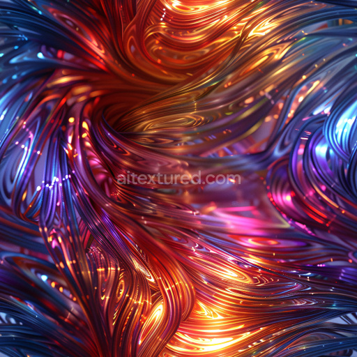 Seamless 3D PBR Glossy Twisted Ribbon Texture with Vibrant Warm and Cool Hues