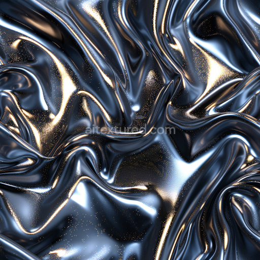 Seamless 3D PBR Texture Featuring Glossy Black Surface with Golden Speckles and Soft Wrinkles