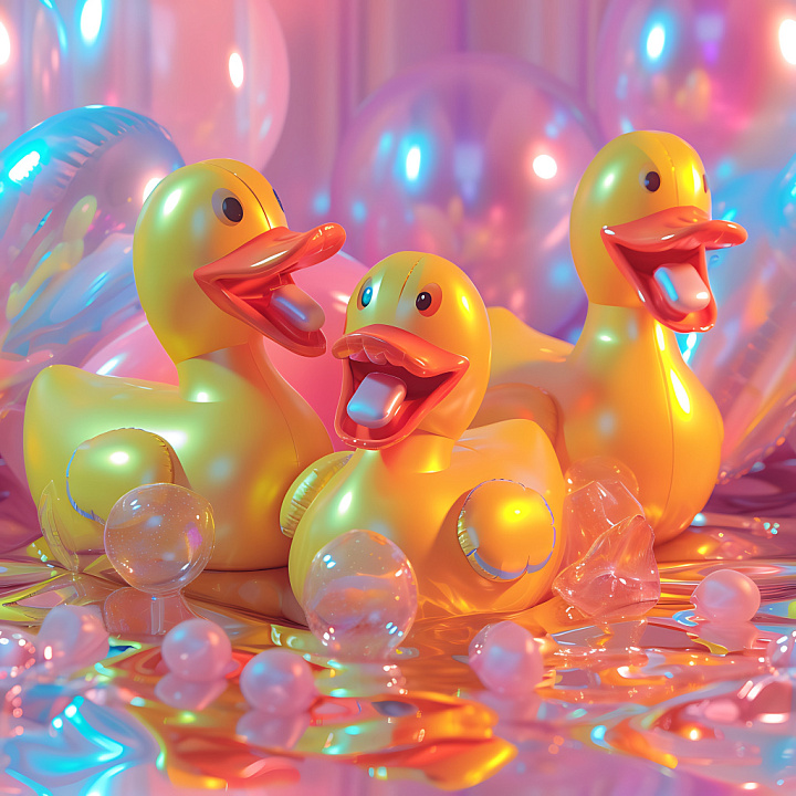 Inflated Vinyl of Yellow Inflatable Ducks with Glossy Surface seamless PBR texture preview