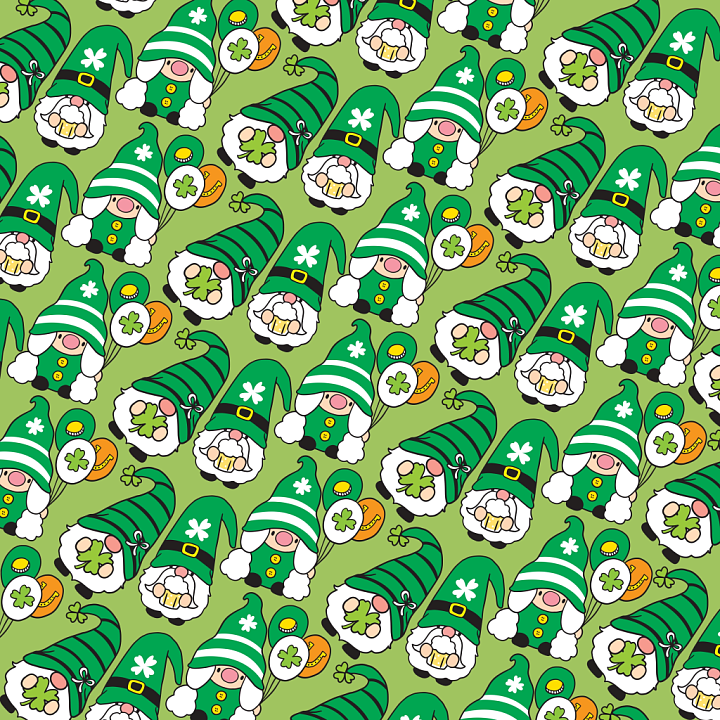 St Patrick Digital Paper Bundle of St Patrick’s Day Gnomes with Lucky C… seamless PBR texture preview
