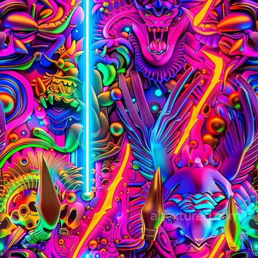 Seamless 3D PBR Texture of Neon-Colored Graffiti Featuring Futuristic Urban Abstracts texture preview