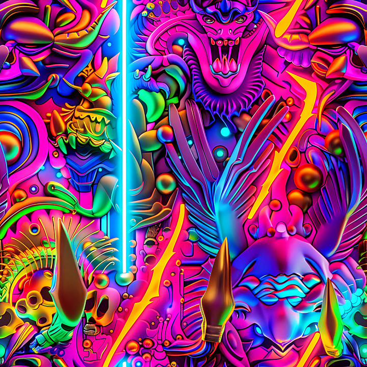 Neon-Colored Graffiti Featuring Futuristic Urban Abstracts seamless PBR texture preview