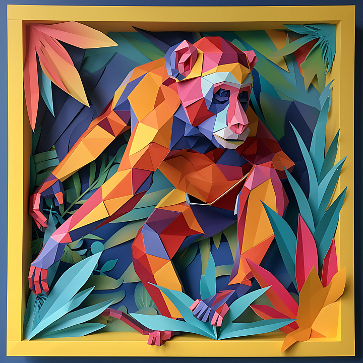 Featuring Origami-Inspired Colorful Crab-Eating Macaque Design seamless PBR texture preview