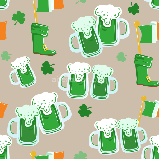 Seamless 3D PBR Texture Featuring St Patrick’s Day Icons in Digital Paper Style