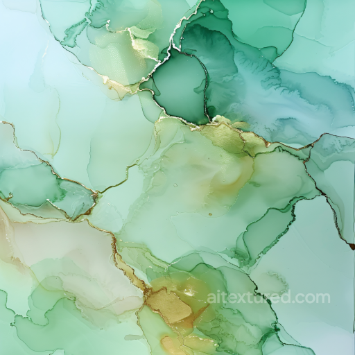 Alcohol Ink PBR Texture Featuring Soft Green Flows and Metallic Gold Veining seamless Alcohol ink PBR texture