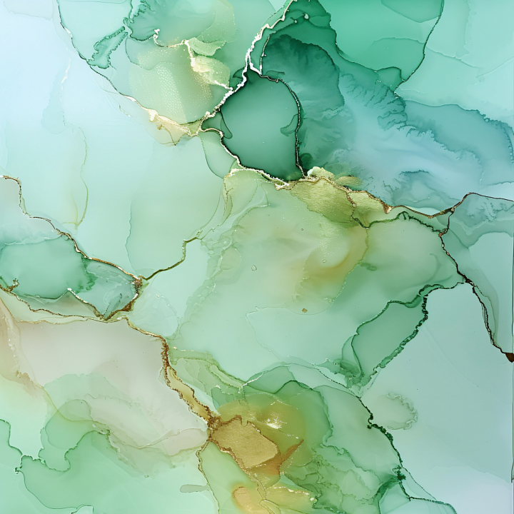 Alcohol Ink Featuring Soft Green Flows and Metallic Gold Veining seamless PBR texture preview