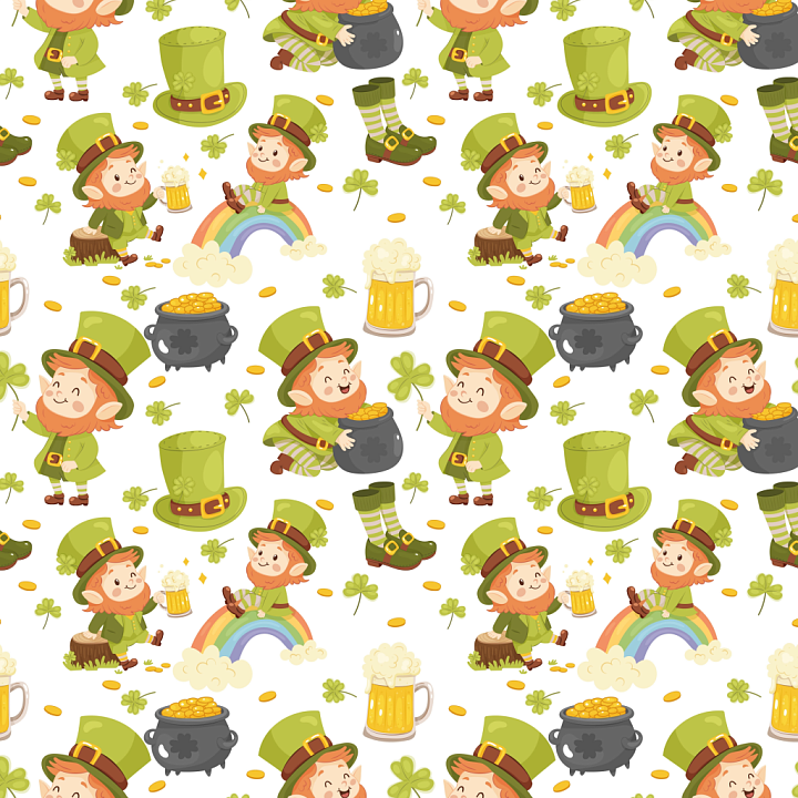 with playful St Patrick’s Day leprechauns and icons seamless PBR texture preview