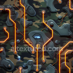 seamless Seamless 3D PBR Futuristic Woodland Camouflage Texture with Glowing Circuitry texture 8k free download PBR