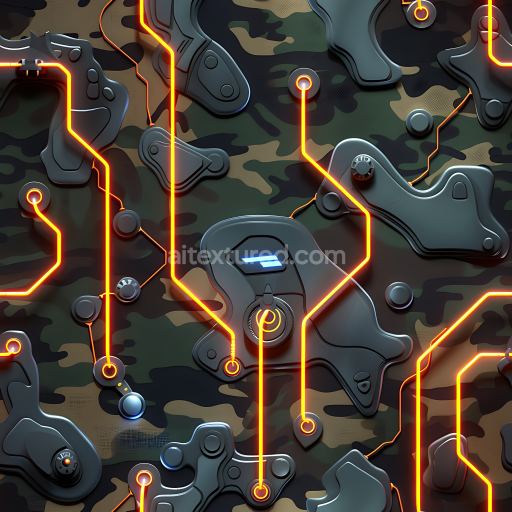 Seamless 3D PBR Futuristic Woodland Camouflage Texture with Glowing Circuitry