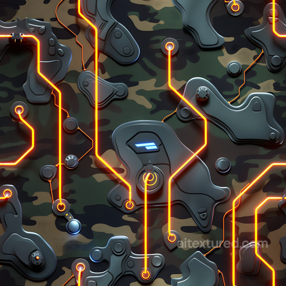 Futuristic Woodland Camouflage Texture with Glowing Circuitry Color Camouflage texture preview