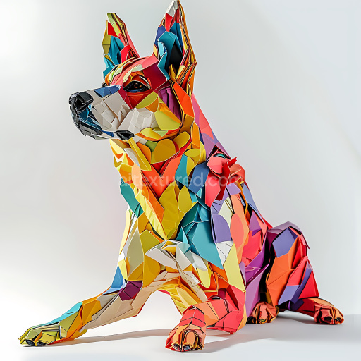 Seamless 3D PBR Texture Featuring Vibrant Origami-Style Australian Cattle Dog Pattern