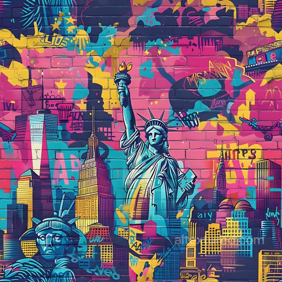 graffiti texture featuring vibrant NYC skyline and Statue of Liberty Graffiti texture preview