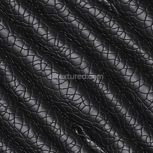 Seamless 3D Cracked Black Leather PBR Texture with Glossy Finish and Deep Grain