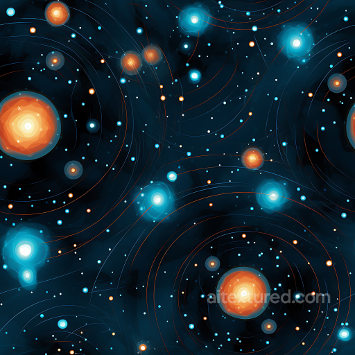 Space PBR Texture Featuring Cosmic Starfield with Glowing Orange and Blue Stellar Orbits seamless Star, space, planets PBR texture