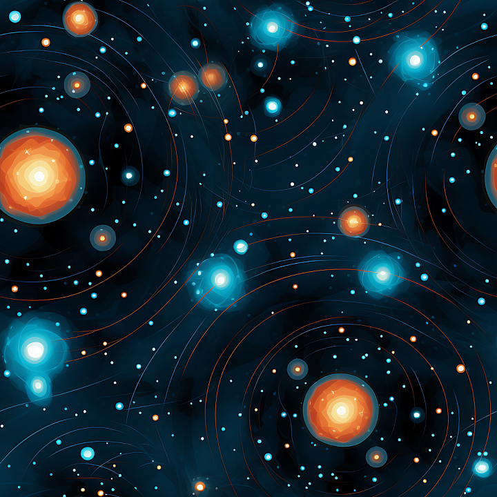 Space Featuring Cosmic Starfield with Glowing Orange and Blue Stellar O… seamless PBR texture preview