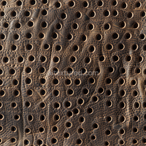 Seamless 3D PBR Texture of Distressed Brown Perforated Leather with Deep Grain and Wrinkled Surface