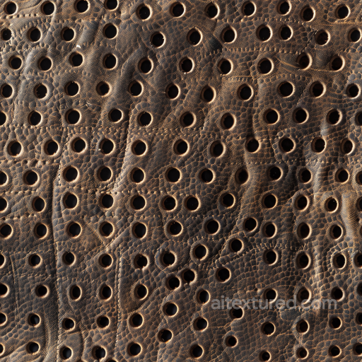 Distressed Brown Perforated Leather Seamless Texture with Deep Grain and Wrinkled Surface seamless Leather PBR texture